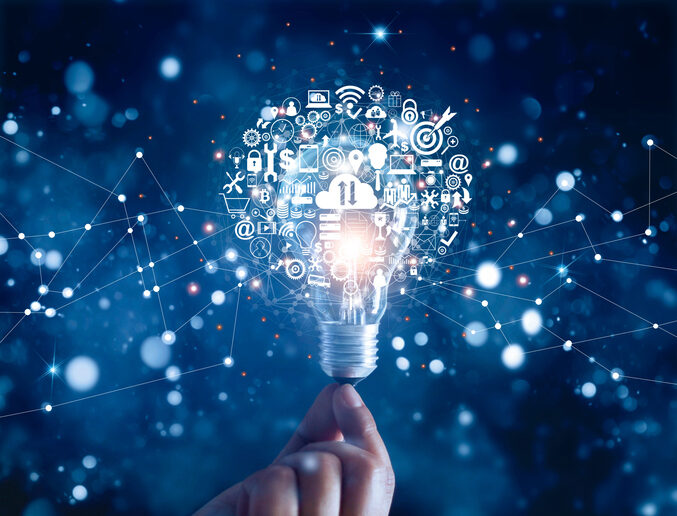 hand-holding-light-bulb-and-business-digital-marketing-innovation-technology-icons-on-network-connection-blue-background